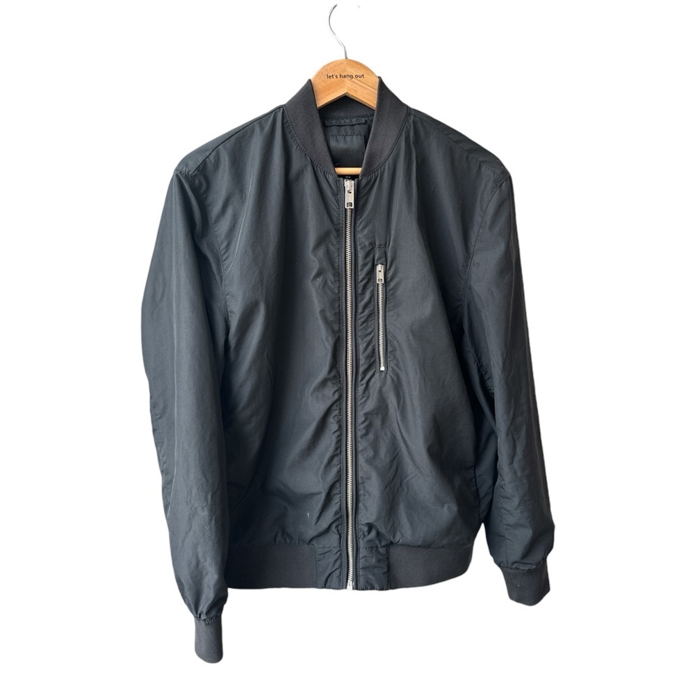 H&M Black Bomber Jacket with Silver Zipper Men's Size Medium⁠